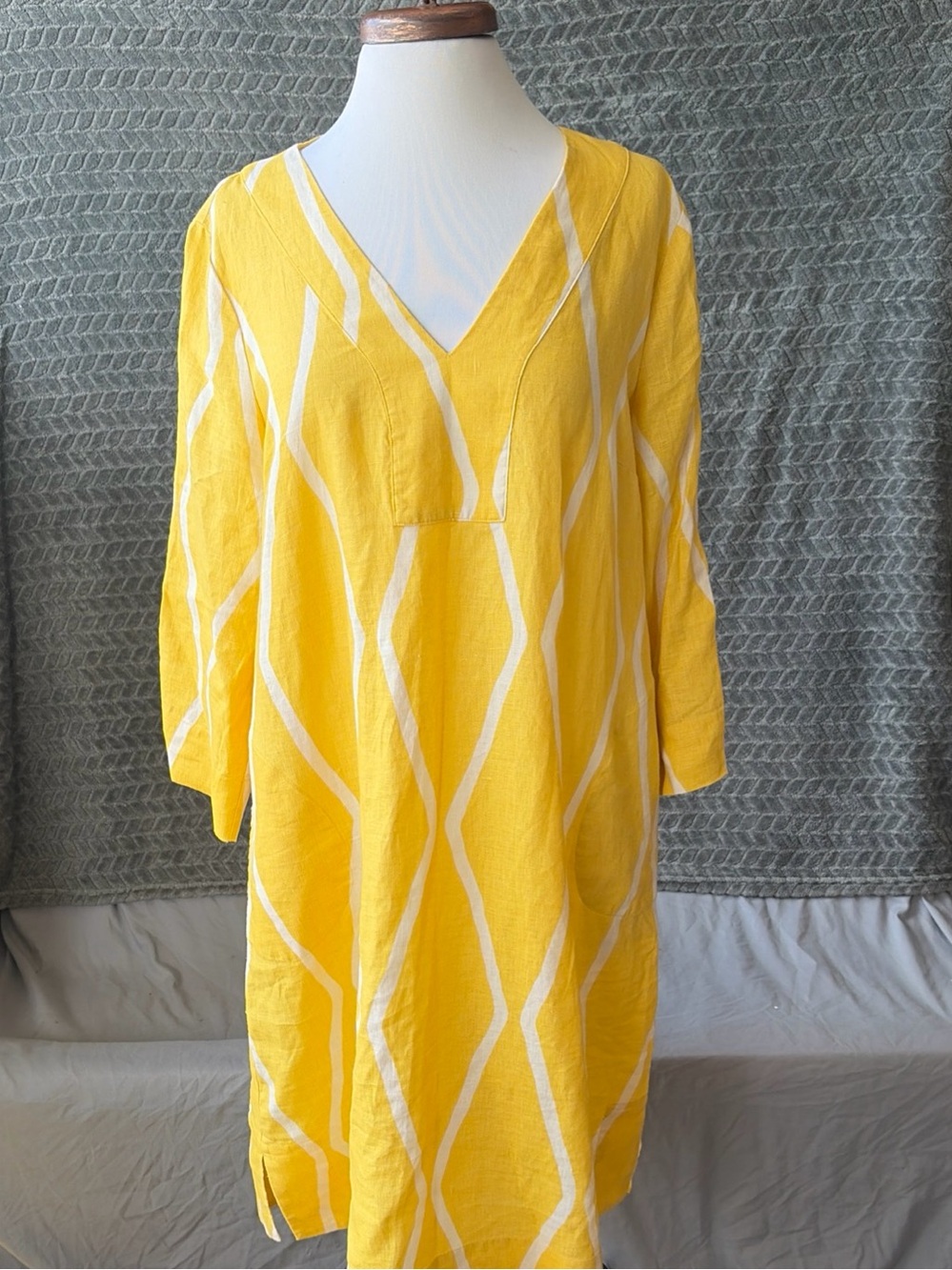 Soft Surroundings Yellow and White Geometric Midi Dress